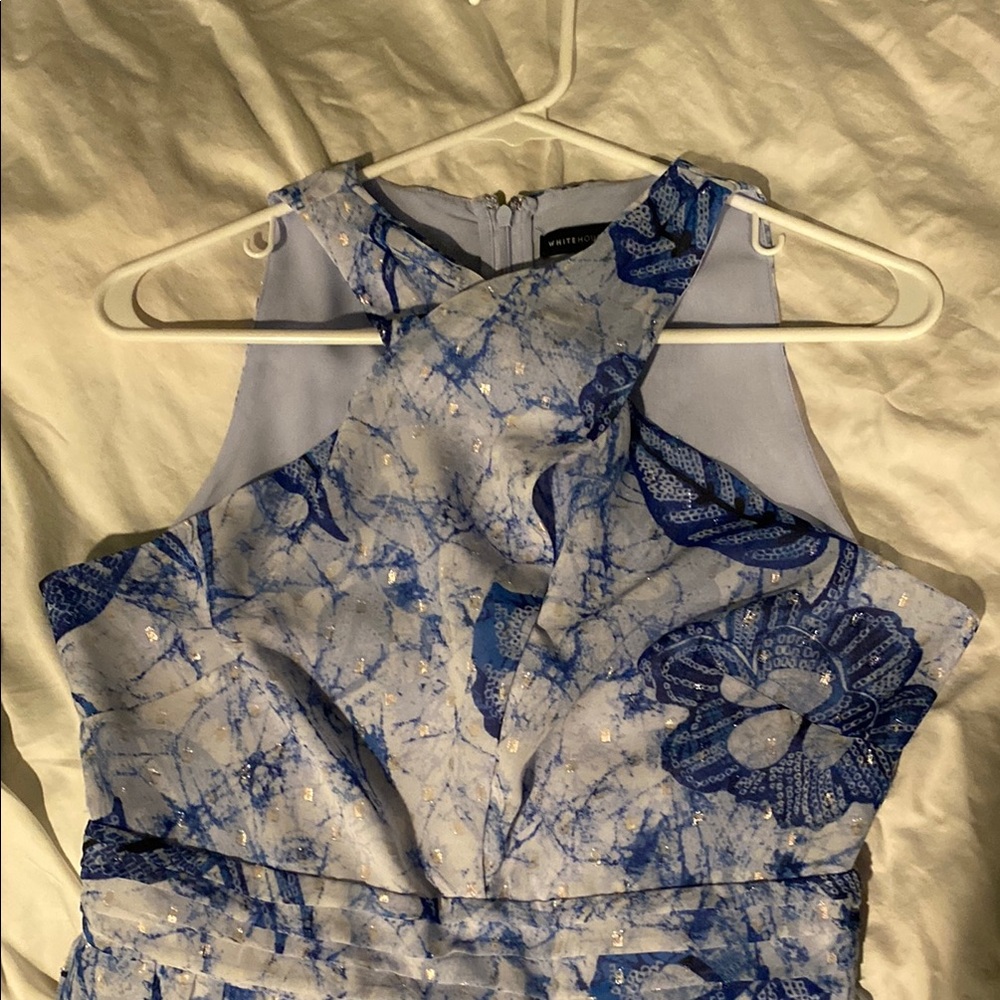 White House Black Market Blue and White Halter Sundress